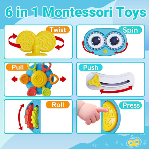 MoraBaby 1-3 6-in-1 Tummy Robot Musical Busy Cube for Toddlers Years Old, Montessori Activity Cube with Lights