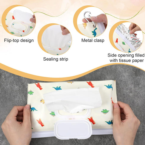 Mabor 2 Pcs Baby Wipes Dispenser, Portable Refillable Wet Wipes Holder for Travel, Reusable Wipe Container with Metal