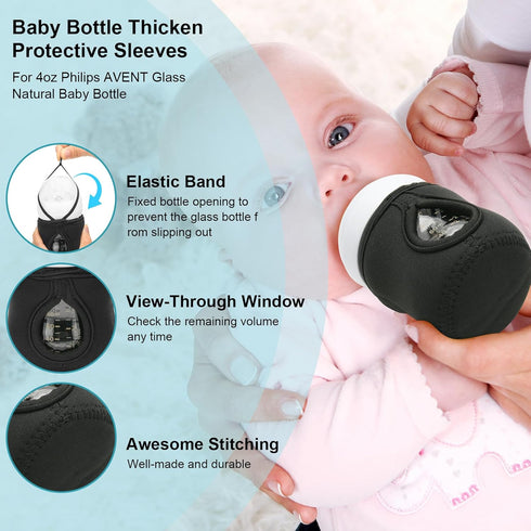 Beautyflier 4oz 2PCS) Glass Baby Bottle Sleeve Covers, Reusable Insulator, Heat/Cold Retention Neoprene Holder