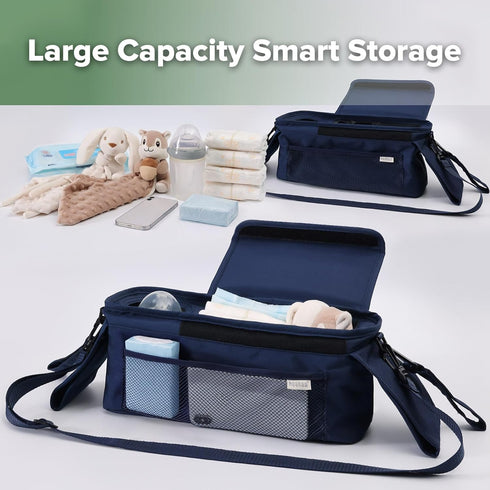haakaa Universal Stroller Organizer - Bluestone, Single Cup Holder, Stroller Caddy Accessories with Shoulder Strap