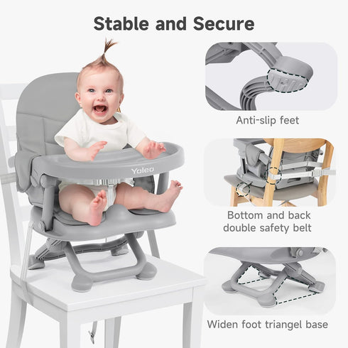 YOLEO Baby High Chair Booster Seat for Dining Table, Foldable High Chairs with Adjustable Heights, Travel Booster Seat