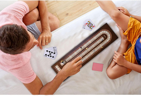 Set 2 3 Sets AMEROUS Wooden Cribbage Board Game with Magnetic Lock - Metal Pegs - Playing Cards - Continuous Track
