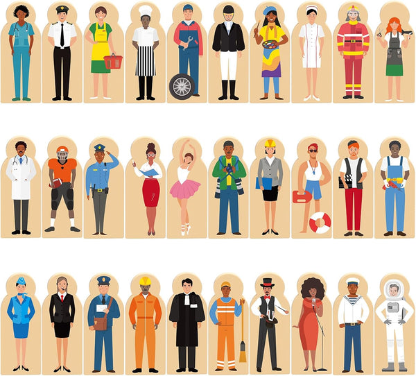 30 Pcs Wooden Community Helpers Toys – Small Professionals Wooden Character Set for Classroom Open Ended STEM Games