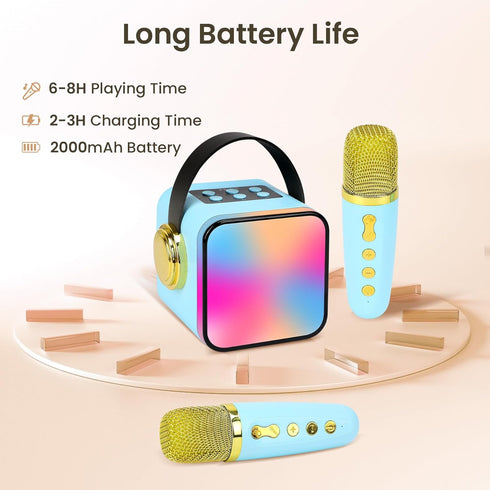 Mini Karaoke Machine for Kids, Portable Bluetooth Karaoke Speaker with 2 Wireless Microphones, Ideal for Parties