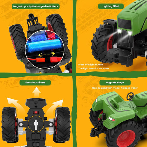 RC Tractor Toy with Farmer & Light, 1:24 Scale, Rechargeable Remote Control Tractor Toys for Kids 3-5, Birthday Gift
