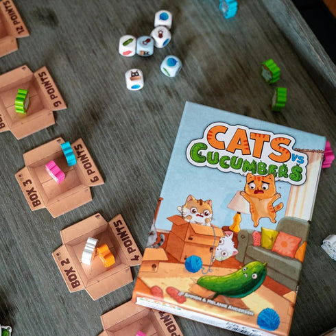 Envy Born Games Cats vs Cucumbers Dice & Card Game | Hilarious Cat Themed Press Your Luck Game | Roll, Collect