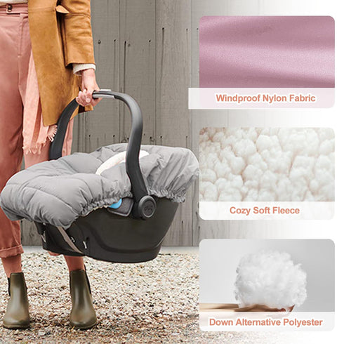 Winter Baby Car Seat Cover, Infant Carrier Cover Cold Weather, Windproof Newborn Warm Carseat for Unisex BabiesPink
