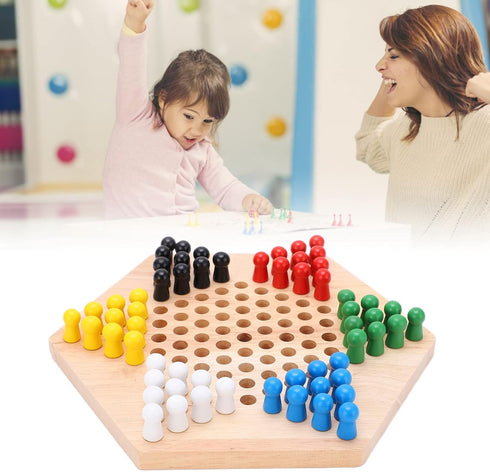 Colorful Wooden Chinese Checkers Board Game Set, Classic Strategy Game for Kids and Adults, 7.8 Inch