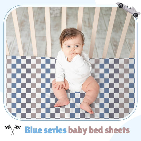4 Pack 52" 28" Set, SmoothNovelty Race Car Crib Fitted Sheet for Boys Girls - x Fitted Baby Sheet with Cars and Gingham