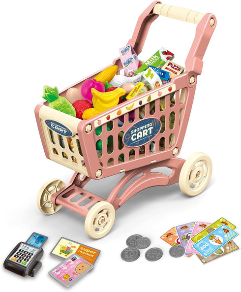 RedCrab Kids Shopping Cart Toy Supermarket 54pcs Playset Included Grocery Cart Toy,Credit