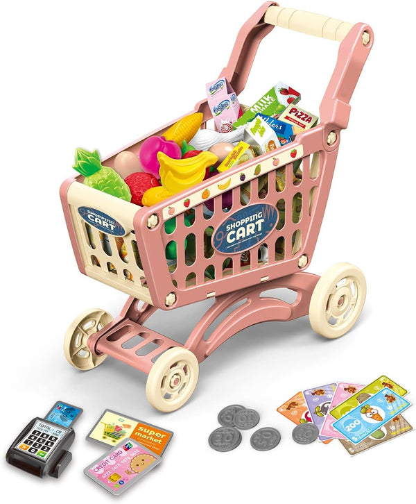 RedCrab Kids Shopping Cart Toy Supermarket 54pcs Playset Included Grocery Cart Toy,Credit