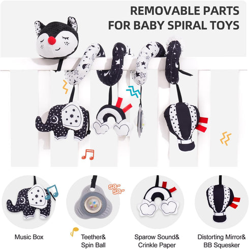 Koty Infant Baby Spiral Plush Activity Car Seat Toys for Stroller Bar, Pram, Crib with Music Box, BB Squeaker & Rattles