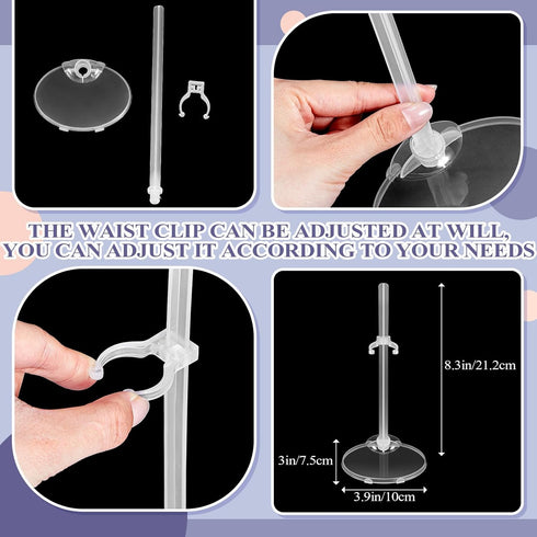 100 Pcs Acrylic Doll Stand Display Holder - Transparent Support for 9, 10, 11 Inch Tall Dolls with Adjustable Waist Clip