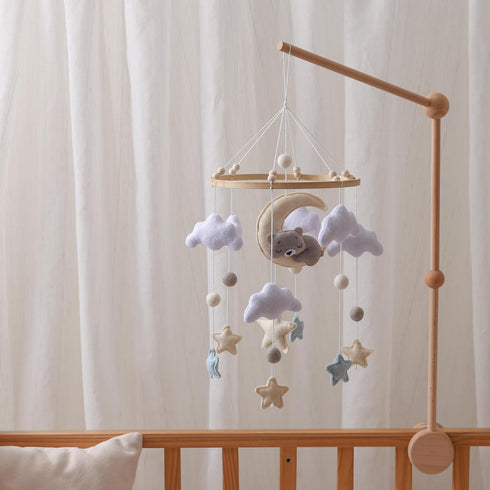 GOODMOM Felt Bear & Moon Crib Mobile Visual Stimulation & Motor Skill Development Toy for Infants, Gentle Rotation