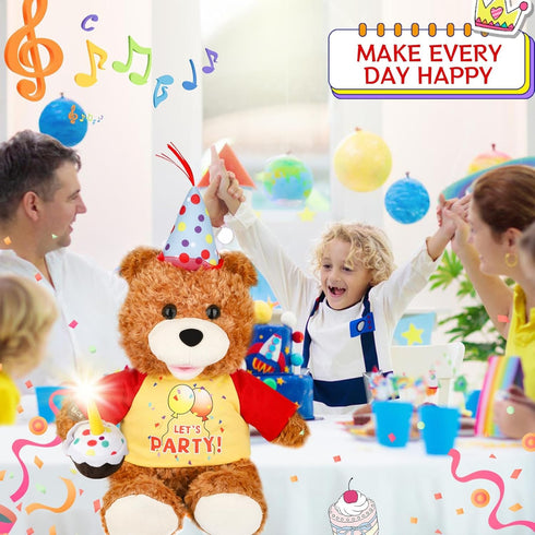 12 Singing Dancing Birthday Teddy Bear with Light Up Candle Playing Happy Birthday Song Musical Interactive Stuffed