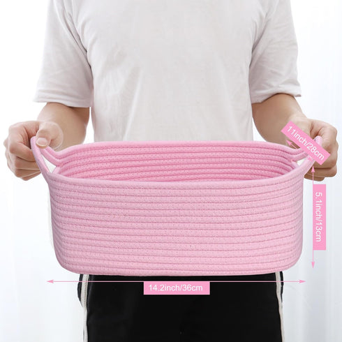 ABenkle Rope Storage Basket, Cotton Woven Dog Cat Toy Bin, Cube Basket with Handle, Decorative Shelves Closet Organizing for Nursery, Empty Gift Basket Easter Baskets
