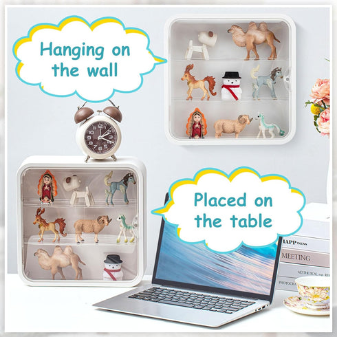 2 Pcs 3 Tiers Display Case for Figures, Wall Mounted Clear Dust Proof Storage Box for Mini Toys