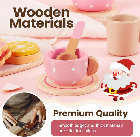 Set 3 4 5 BUYGER Kids Wooden Tea Party for Little Girls Toddler Pretend Play Food Kitchen Accessories Princess Birthday