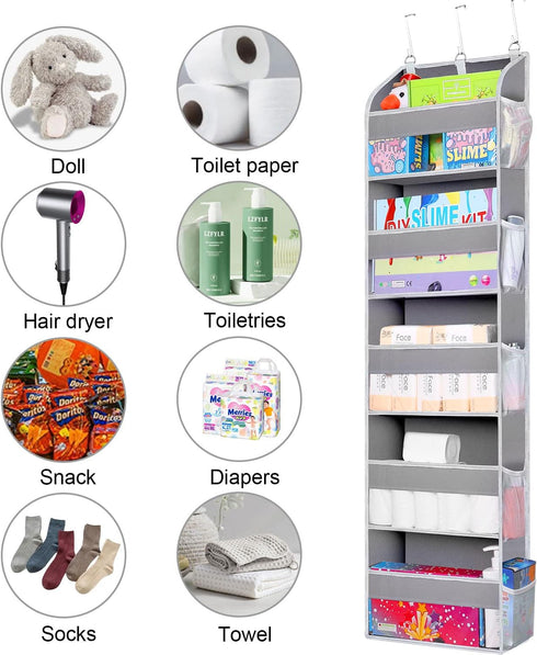 2 Pack Over The Door Storage Organizer, 5 Pockets & 10 Mesh Side Pockets, 44 lbs Capacity for Bedroom, Bathroom, Nursery