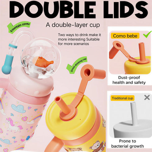 24 oz 316 2 V3.0 Como bebe Insulated Whale Fountain Sippy Cup, food-grade Stainless Leak-Proof Straw,Tumbler