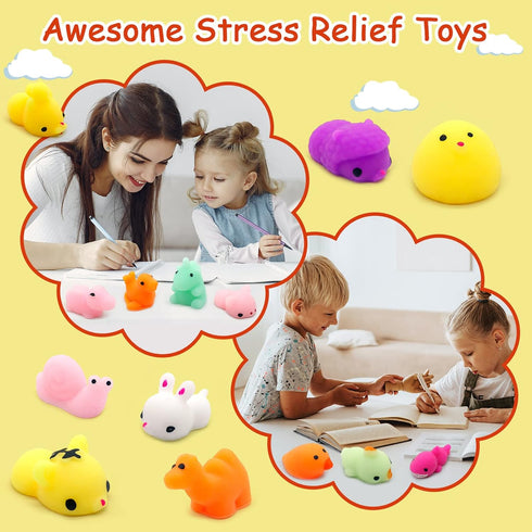 LENYOQIN 100 Pcs Kawaii Squishies, Mochi Squishy Toys for Kids Party Favors, Mini Sensory Stress Relief Toys, Goodie