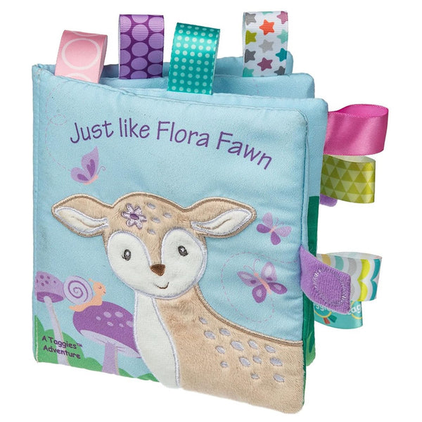 Taggies Soft Cloth Book with Crinkle Paper & Squeaker, Sensory Tags, 6 x 6-Inches, Flora Fawn