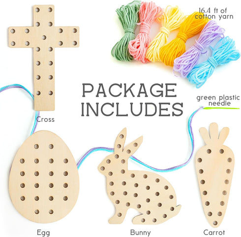 Set 4 Easter Basket Stuffers - Easter Basket Essentials - of Wooden Lacing Card Toys - Gifts for Girls Boys Teens