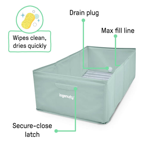 12M-5Y, Ingenuity Tuckaway Toddler Folding Tub, Converts Shower to Tub, Folds to Store, Easy to Clean, No Assembly