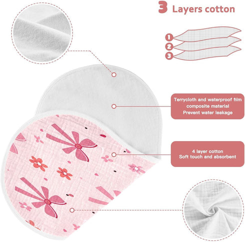 YETTASBIN Bow Pink Muslin Baby Burp Cloth, Super Soft Absorbent Cotton Burp Rag Baby Bibs Feeding Cloth for Newborn