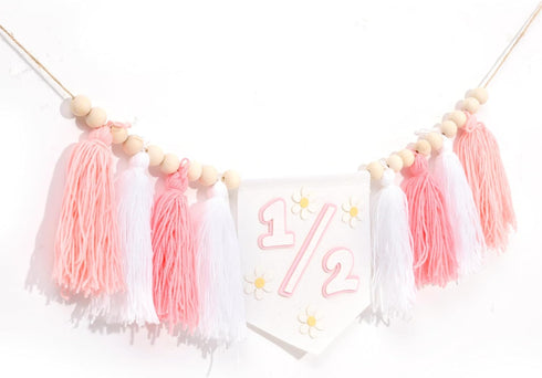 1/2 Tassels,6 Daisy Birthday High Chair Banner - Girls Half Birthday Party Decorations,Boho Daisy Highchair Banner