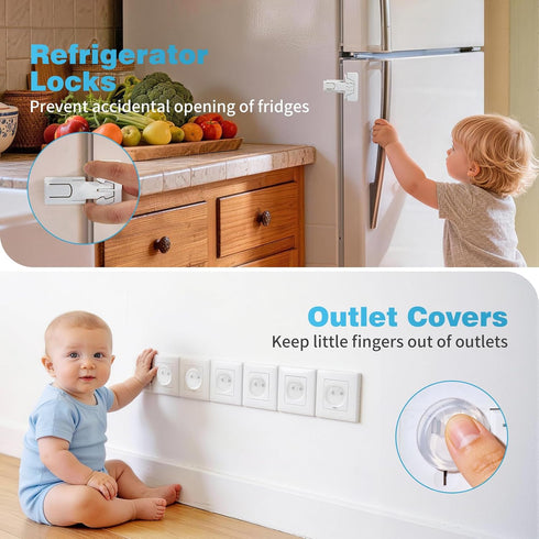 Set Inaya Baby Proofing Kit Advanced - Child Safety Hidden Locks for Cabinets & Drawers, Adjustable Safety Latches