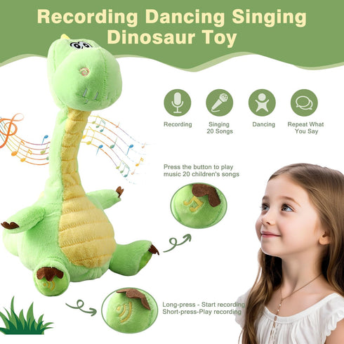 HCdoujoy 13" Dancing Dinosaur, Repeating What You Say Mimicking Recording Plush Baby Toy Musical Songs Singing Talking