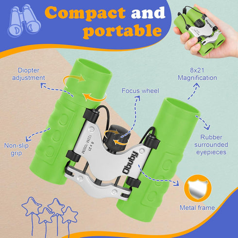 Obuby Real Binoculars for Kids - 8x21 High-Resolution Compact Toy Binocular for Bird Watching, Travel, Camping