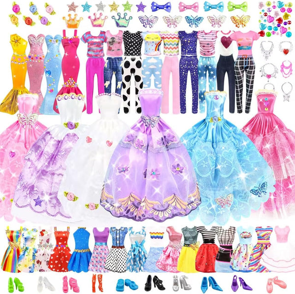 75Pcs Doll Clothes & Accessories Fashion Design Kit for 11.5 Inch Doll, Includes 2 Wedding Gowns, 10 Shoes & More