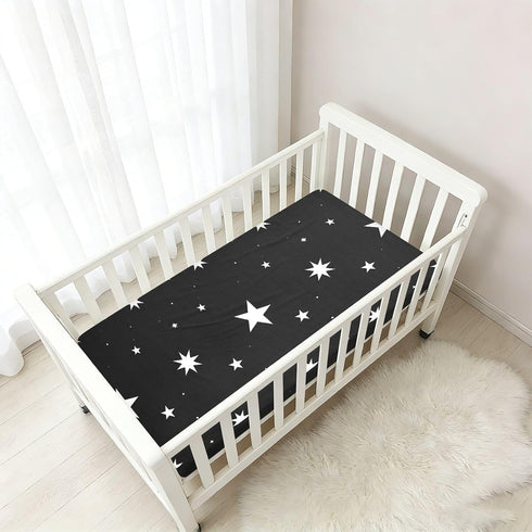CZXW 52" 28" Night Stars Black Crib Sheets Fitted x Natural Cotton Soft & Breathable for Baby Crib Mattress