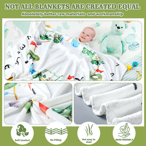 Golf Print Baby Monthly Milestone Blanket for Newborn Baby Boy, Gender Neutral Nursery Decor (Green, Golf)