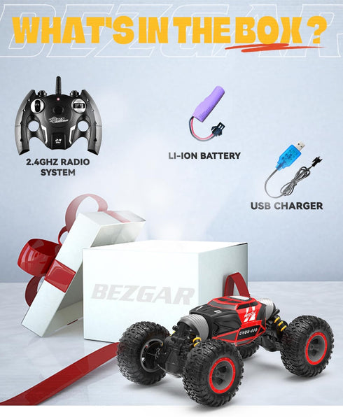 BEZGAR 1:14 Scale 4WD RC Crawler Truck, 15 Km/h All Terrain Electric Toy Car with Rechargeable Battery for Kids