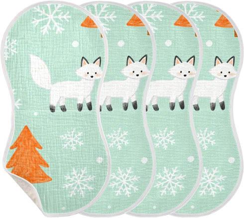 decor gift 4 Pack 22x11in Cotton Burp Cloths Muslin Breathable Merry Christmas Fox White Green spit up Rags for Babies