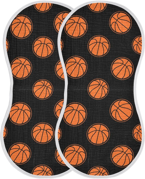 Qinllo Muslin Burp Cloths Basketball Black Print Cotton Baby Burp Cloths 2 Pack