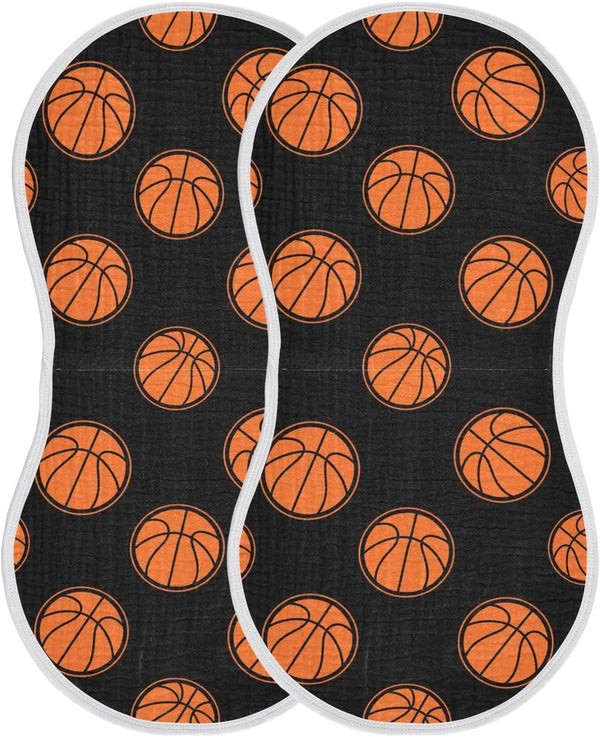 Qinllo Muslin Burp Cloths Basketball Black Print Cotton Baby Burp Cloths 2 Pack