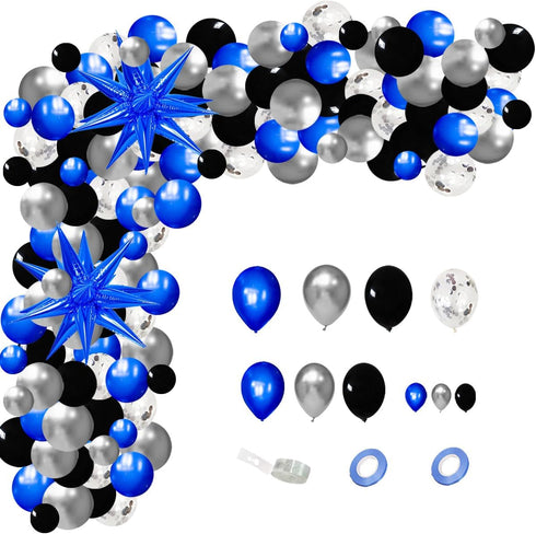 135PCS Black and Blue Silver Balloon Garland Kit for Video Game Birthday Graduation Party Baby Shower Decorations