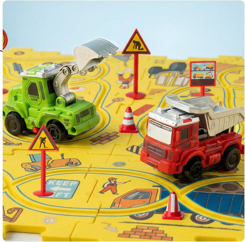 3-5 Set, 3 4 5 6 Plastic Puzzles for Kids Ages with Toy Cars (Excavator + Dump Truck), Toddler Puzzle Track Car Play