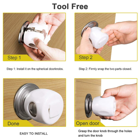 Door Knob Safety Cover for Kids, Child Proof Door Knob Covers, Baby Safety Handle Lockable Design (4 Pack)