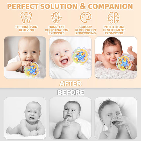 Orzbow Sensory Teething Toys for Babies - Montessori Toys 3-18 Months, Silicone Rattle Relief Chew Toys, BPA Free, Blue
