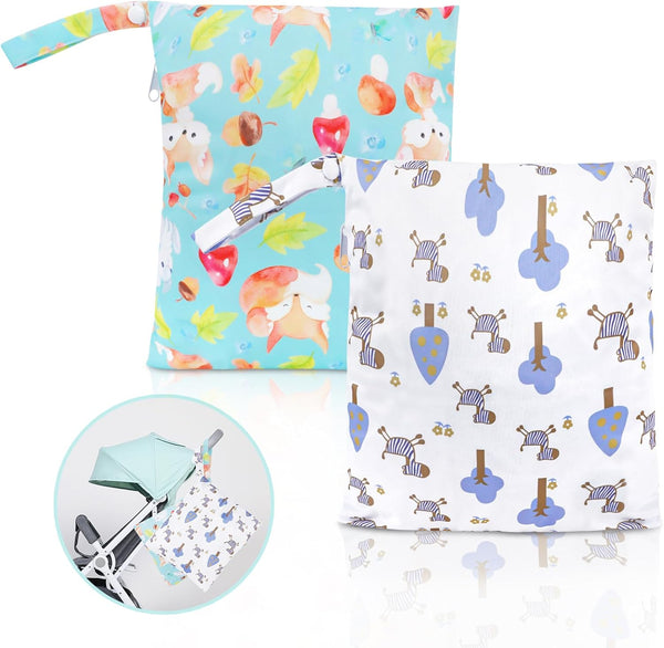 HAIJSEVR 2 Pack Waterproof Wet Bag, Cloth Diaper Wet Dry Bags with Zipper,