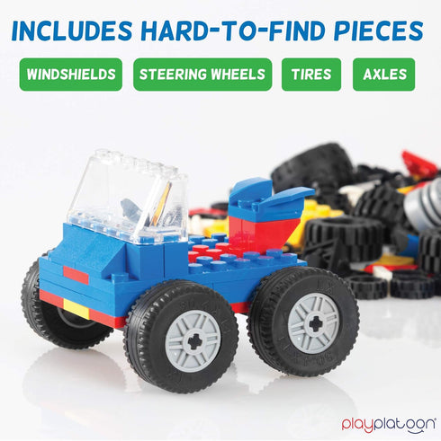 Play Platoon 400 Piece Wheels and Axles Sets, Building Bricks Car Parts and Pieces Kit