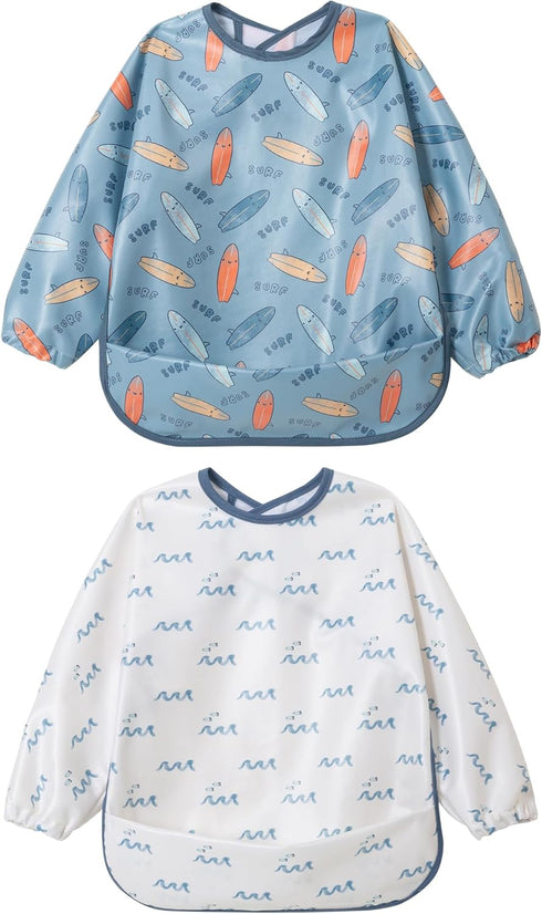 Little Dimsum Long Sleeve Feeding Bibs,Waterproof Baby Bibs with Sleeves, Infant Toddler