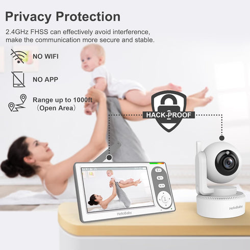 HelloBaby 4.3'' 30 8 1000ft Video Baby Monitor with Hours Battery, Remote Pan-Tilt-Zoom Baby Monitor No WiFi, Baby