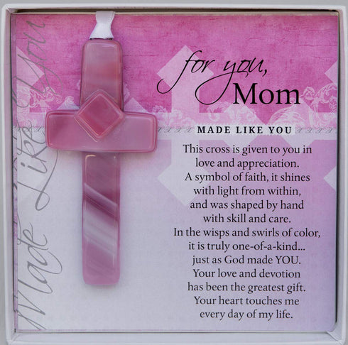 Handmade Glass Cross for Mother - Unique Gift with Poem for Christmas, Mother's Day, Birthday