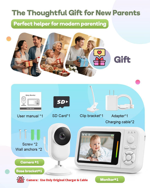 Elzeeo 2.8 2-Way Baby Monitor with Camera and Audio, Wireless Baby Monitor No WiFi with Auto Night Vision, VOX, Audio
